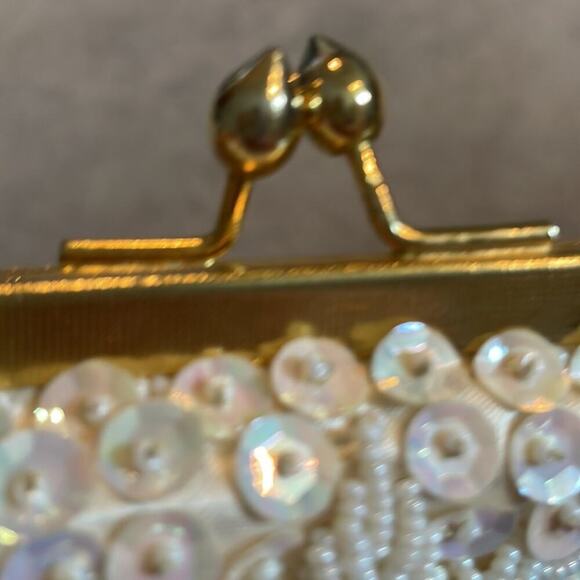 Vintage sequined beaded mini bag gold chain strap kiss lock - Picture 2 of 5